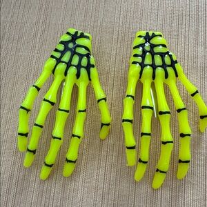 Neon skeleton hand bones pair of hair pins clips women or girls Halloween new